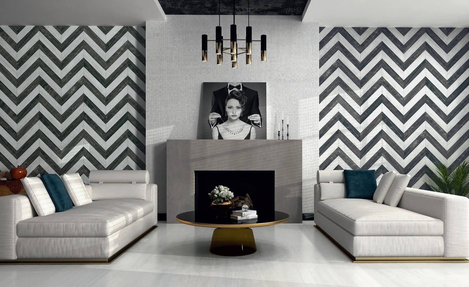 Отделка стен флизелиновыми обоями с геометрическим узором