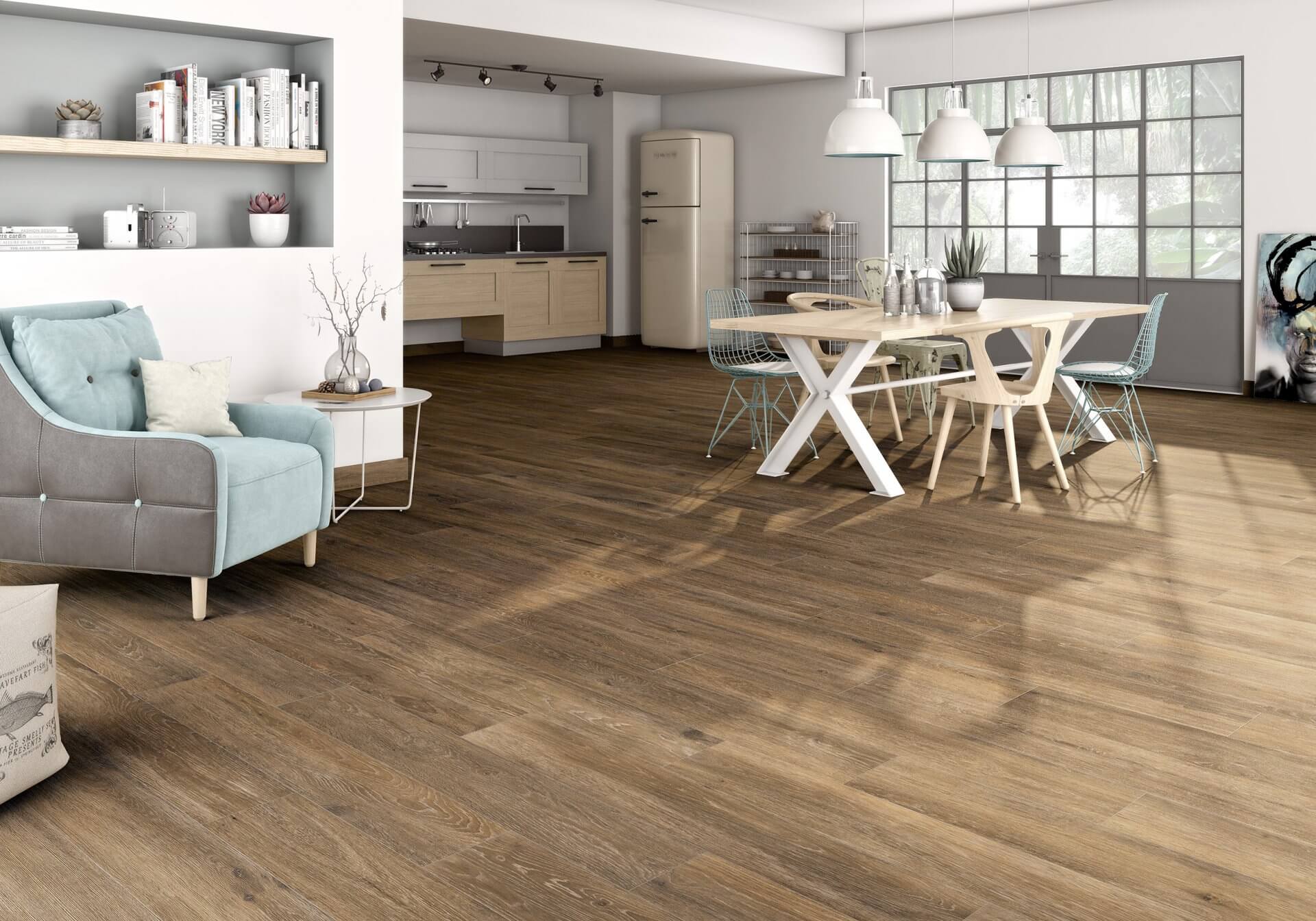 Монтаж керамической плитки с эффектом дерева для напольного покрытия