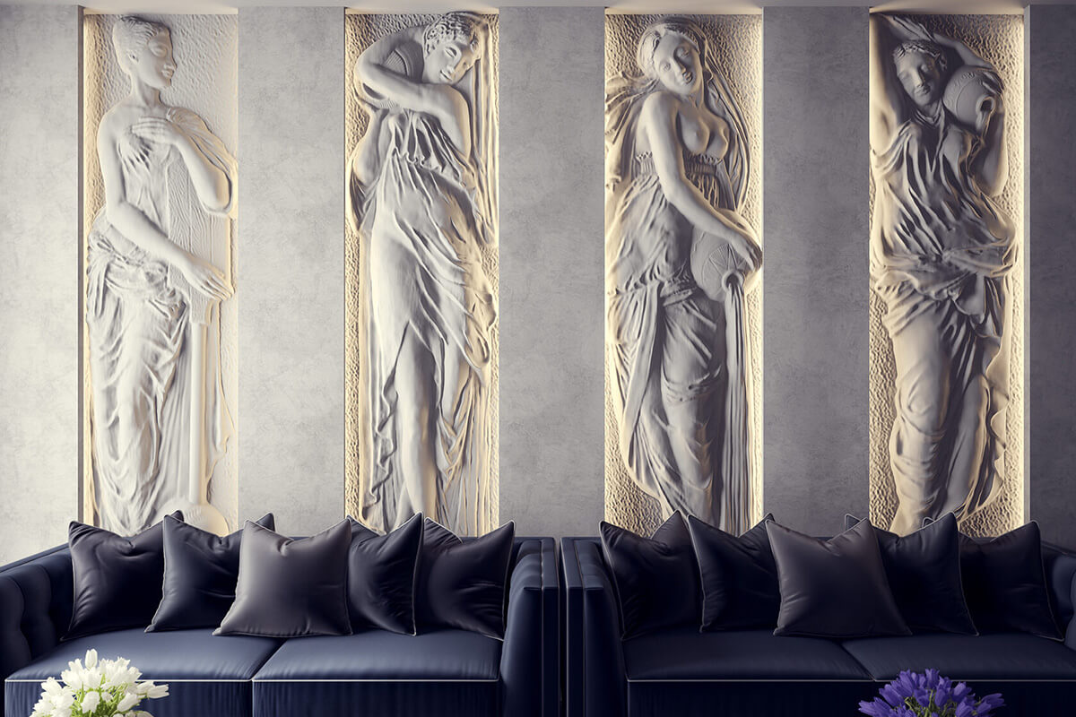 Украшение стен декоративным гипсовым барельефом: техника лепного объёмного декора в классическом интерьере