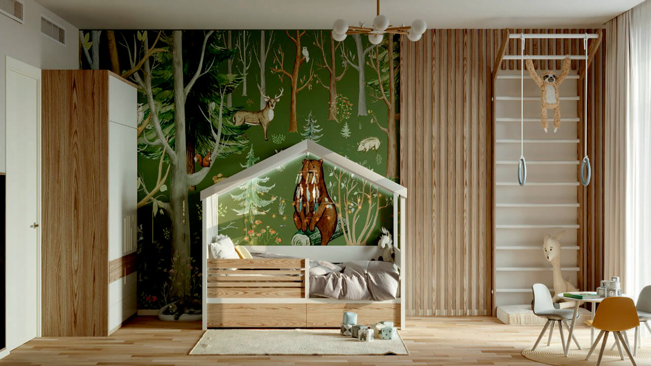 Монтаж линолеума с текстурой дерева в детской комнате