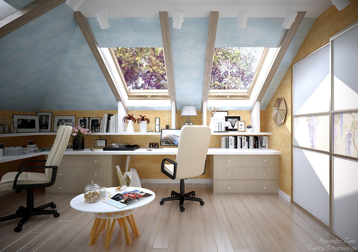 Кабинет на мансарде: как создать удобный офис под крышей